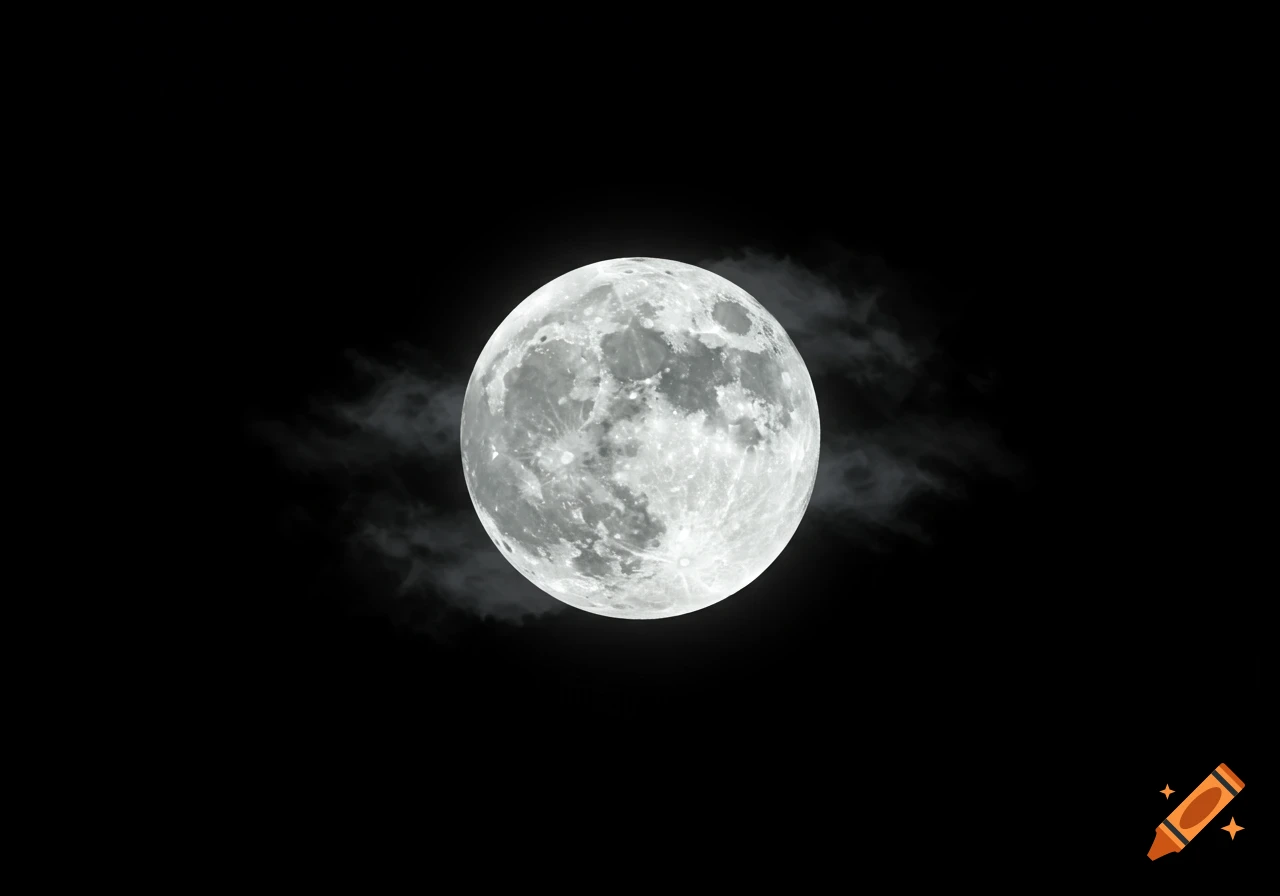 Detailed full moon with craters and faint wispy clouds against a flat black sky, evoking a Halloween atmosphere.
