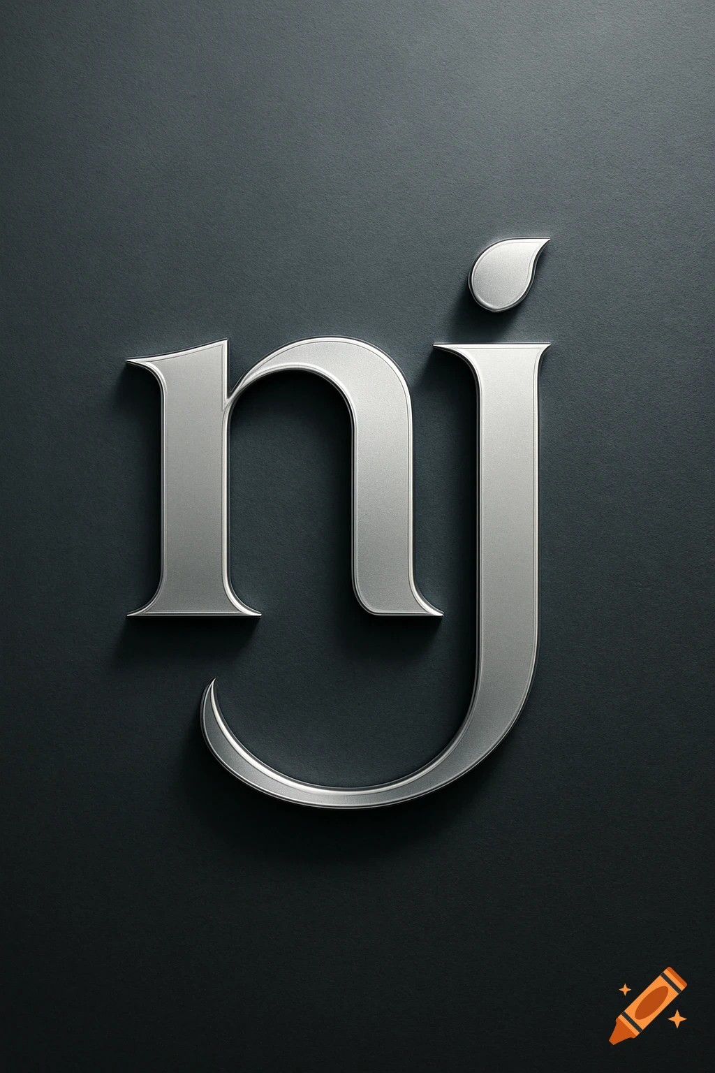 Silver 3D letters 'n' and 'j' in a serif font on a dark gray textured background.