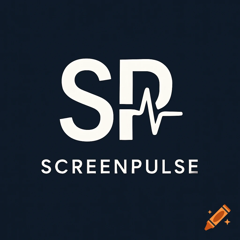 White SP logo with a heartbeat symbol integrated into the P, above the word SCREENPULSE, all on a deep navy background.
