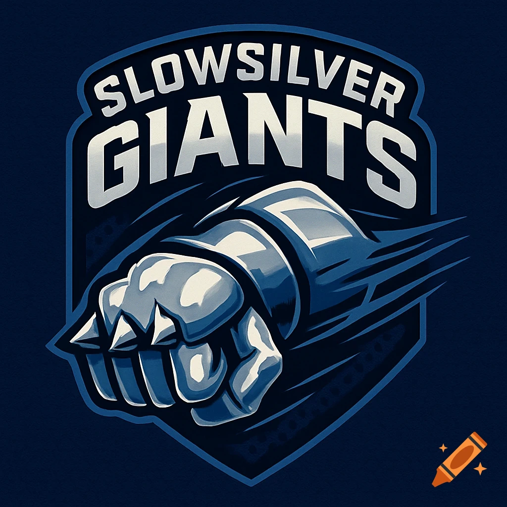 An NFL-style team logo featuring a spike-knuckled fist in silver and dark cobalt blue, with "SLOWSILVER GIANTS" text above.