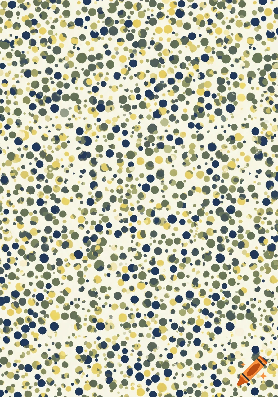 Seamless pattern of scattered green, blue, and yellow dots on a light cream background.