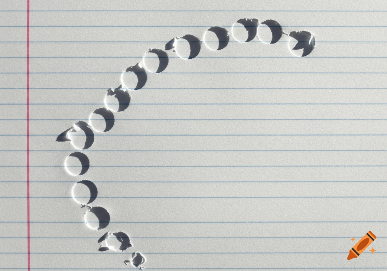 White lined notebook paper with an arc of punched holes.