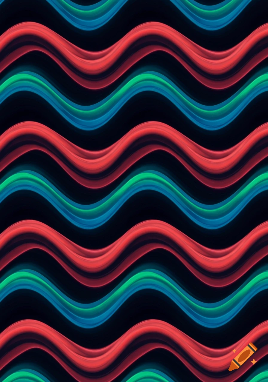 Red, green, and blue wavy lines create a repeating pattern on a black background.