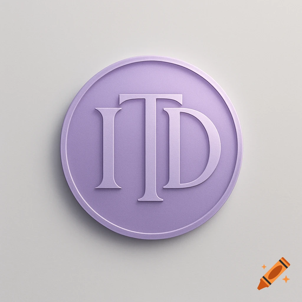 A circular lavender logo with the embossed letters 'ITD' in the center.