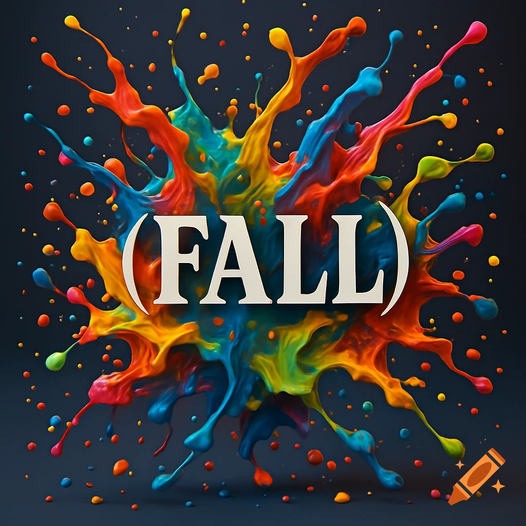 Vibrant multicolored paint splash with the word (FALL) in the center, 3D illustration.