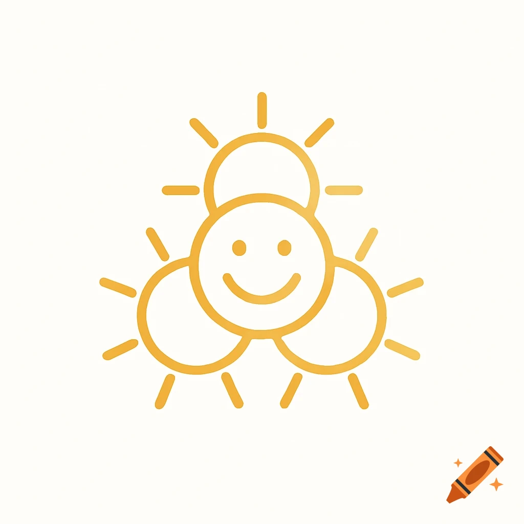 Simplistic abstract logo of three overlapping golden suns, one with a smiley face.