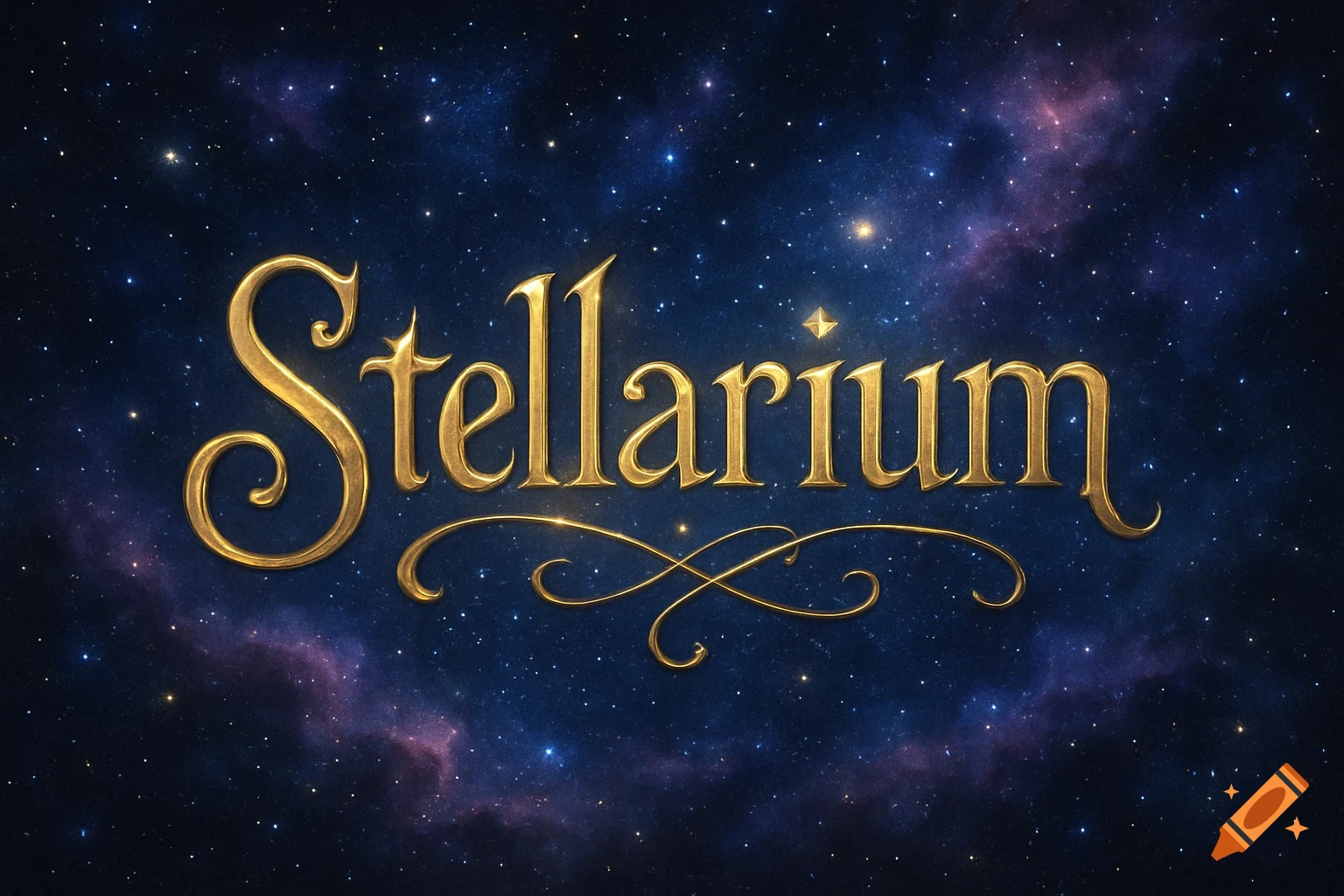 The word Stellarium in ornate golden letters against a starry night sky with nebulas.