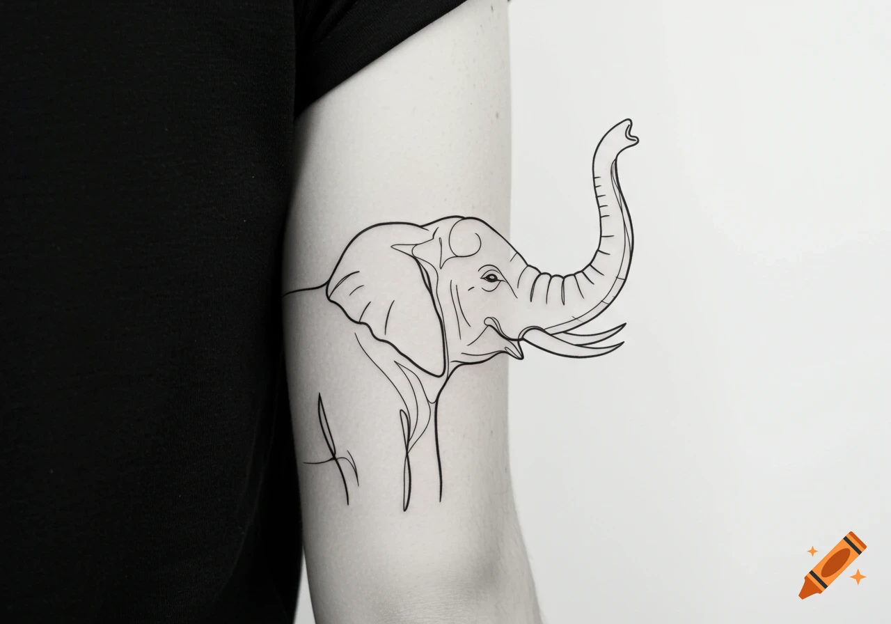A simple black outline tattoo of an elephant with its trunk raised on a person's arm.