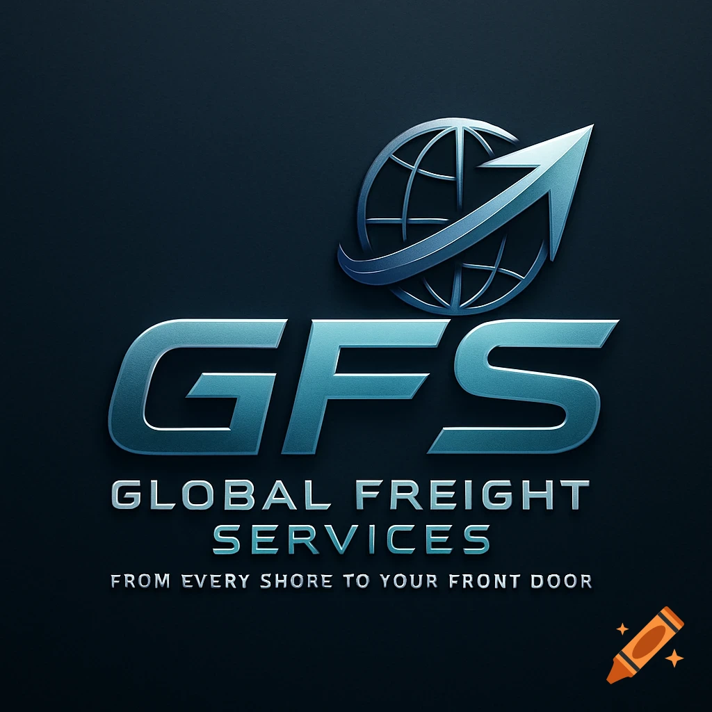 Sleek blue metallic logo for GFS Global Freight Services featuring a globe with an upward-pointing arrow.