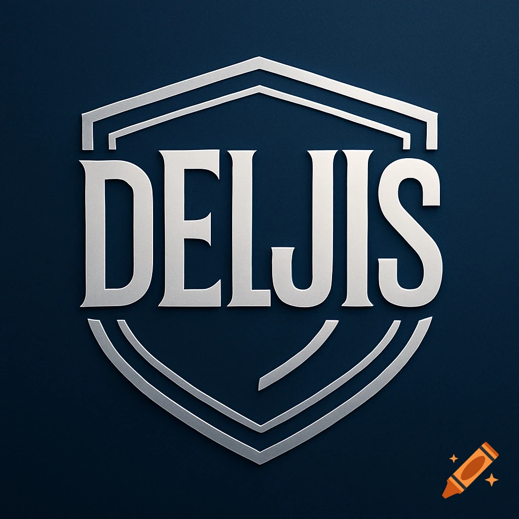Silver metallic DELJIS logo on a dark blue background, featuring a shield-like outline.