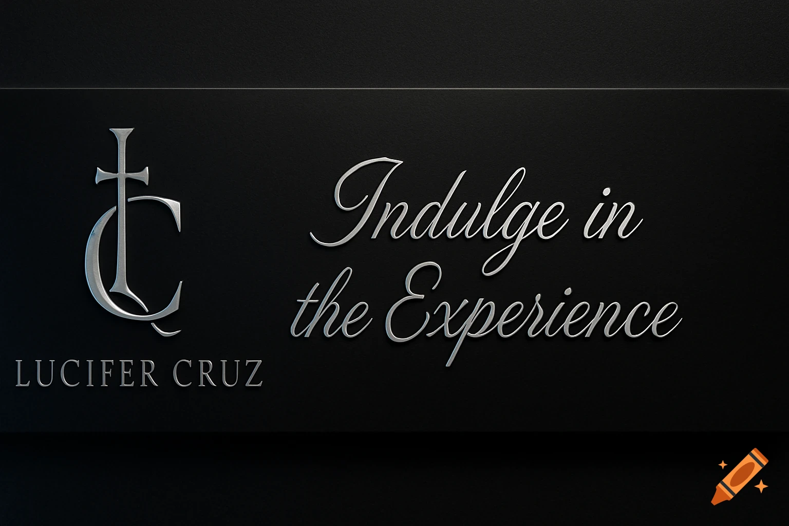 Stylish silver 'LC' logo and text 'LUCIFER CRUZ' and 'Indulge in the Experience' on a dark, textured background.
