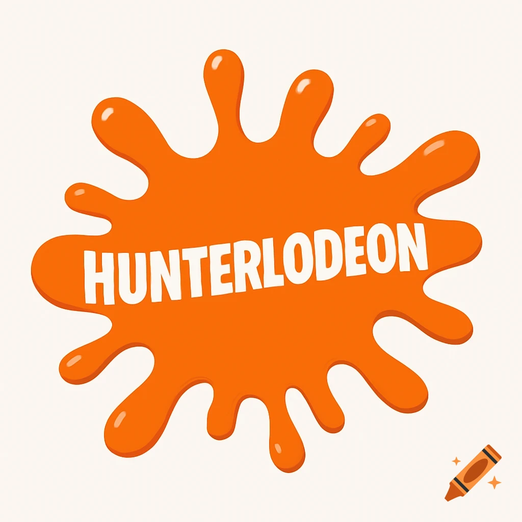 An orange splat logo with the white text 'Hunterlodeon' in the style of the Nickelodeon logo.