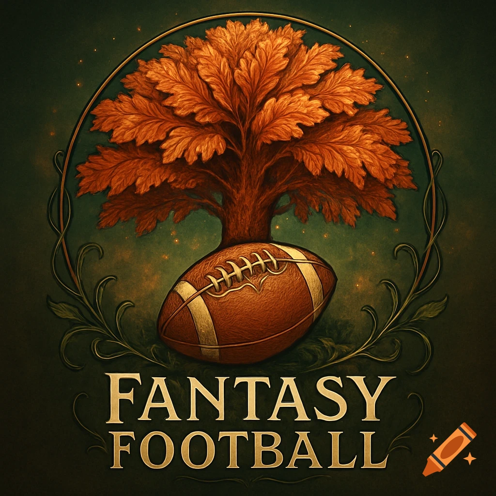 A stylized fantasy football logo with an autumn tree and a football, text reads FANTASY FOOTBALL.