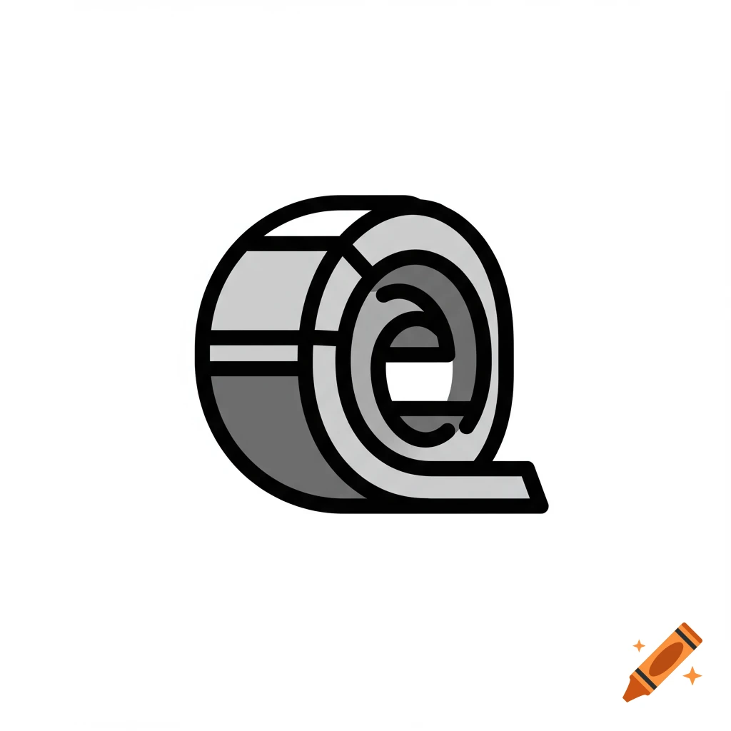 A simple icon depicting a rolled steel coil or tape, with shades of grey and black outlines on a white background.