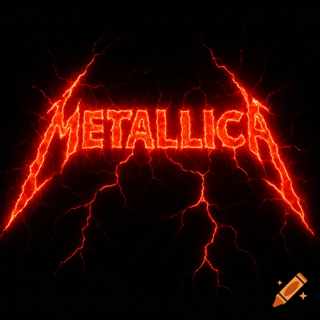 Metallica logo made of glowing red lightning cracks on a black background.