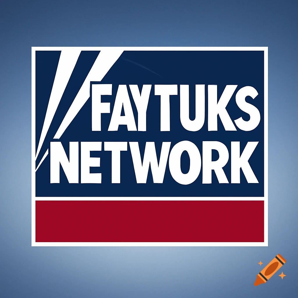 A logo featuring the words 'FAYTUKS NETWORK' in white against a blue background with white diagonal lines and a red bar below, similar to the Fox News logo.