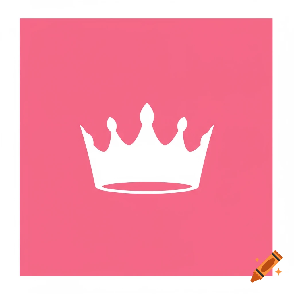 White crown silhouette on a pink square background.