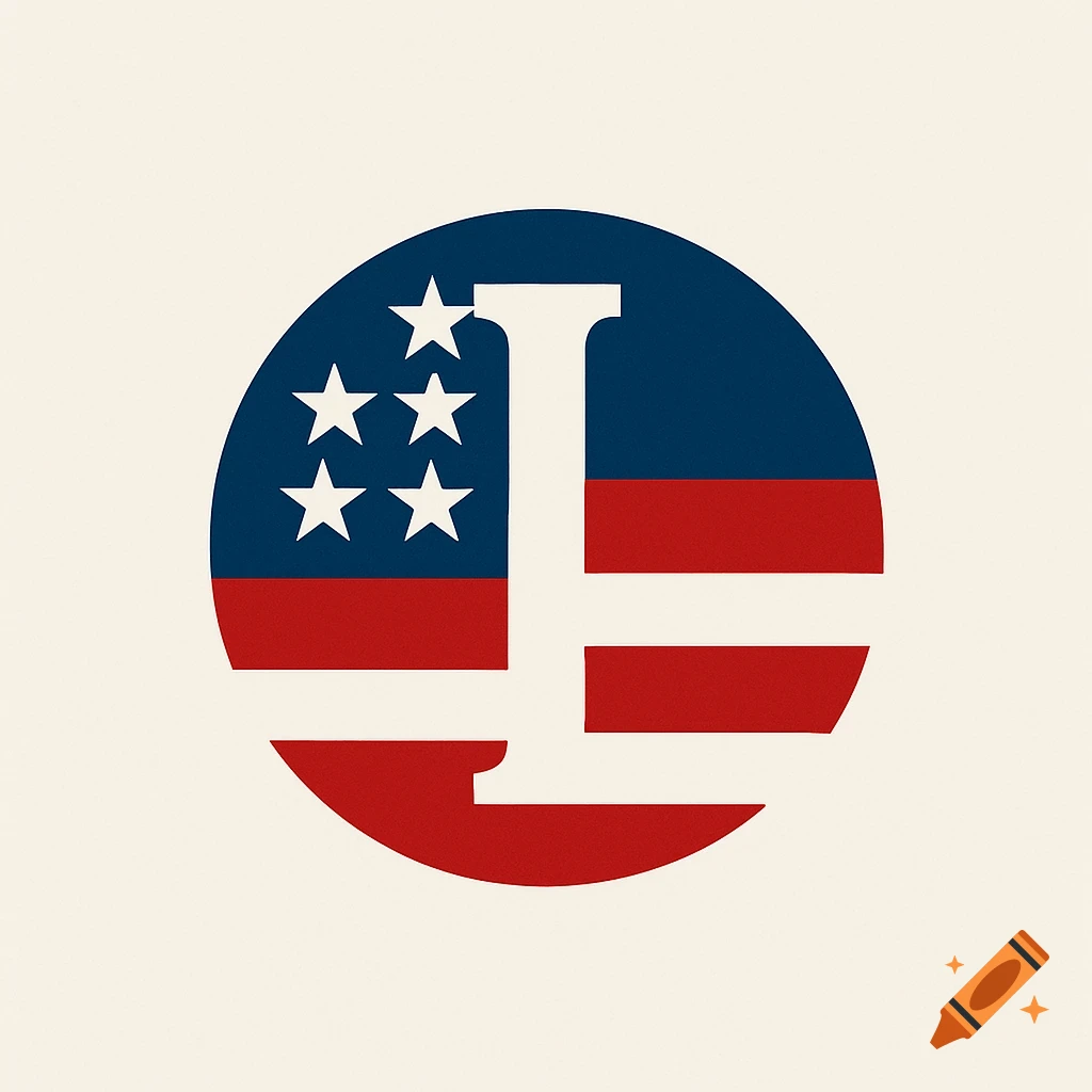 Minimalist patriotic logo with a white letter 'I' on an American flag design in a circle.
