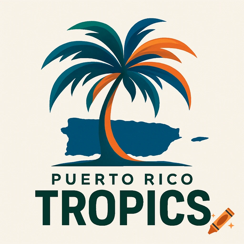 Logo for Puerto Rico Tropics with a stylized palm tree and the outline of Puerto Rico.