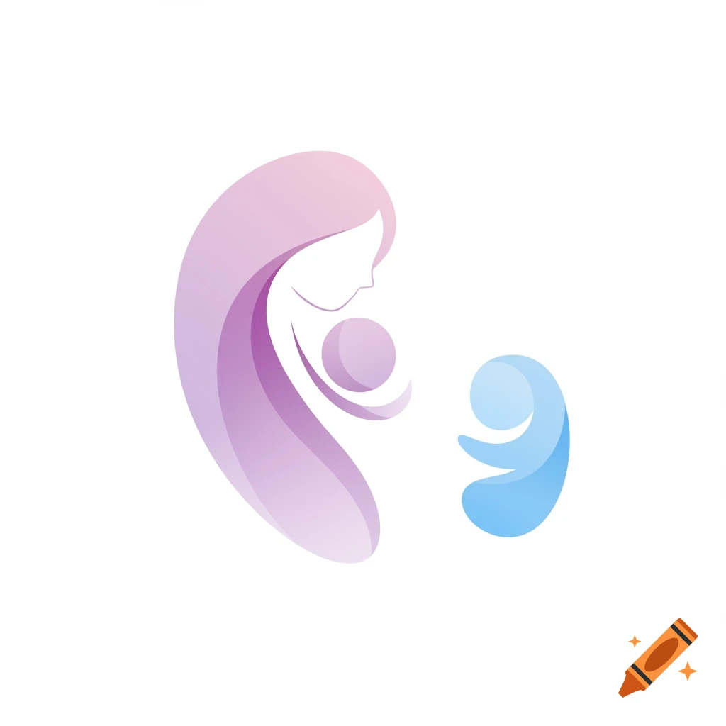 Abstract gradient icon of a mother holding a baby, with a separate baby icon, on a white background.