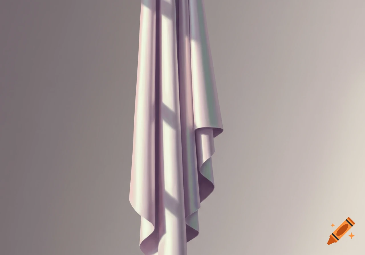 Light pinkish-purple fabric hanging vertically with soft, simplified folds and a window shadow.