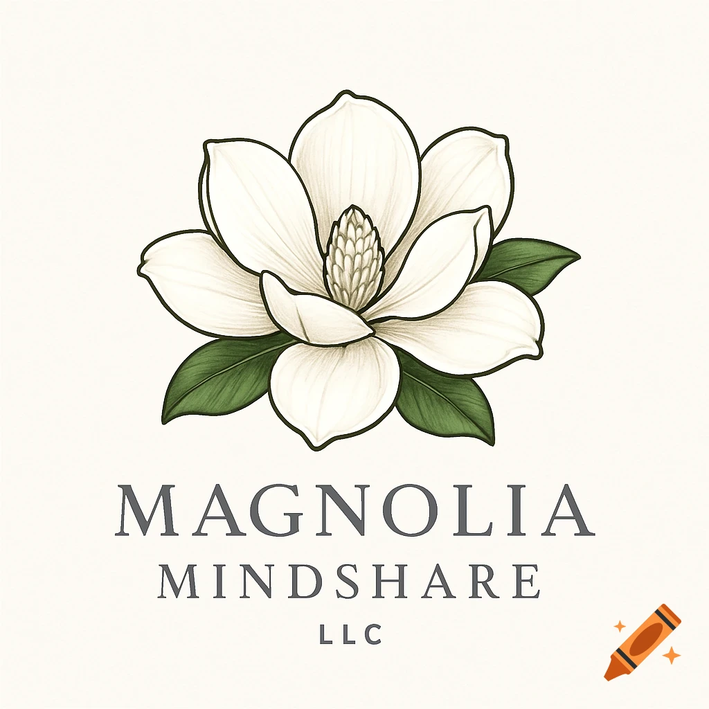 An illustrated logo featuring a white magnolia flower with green leaves and the text 'MAGNOLIA MINDSHARE LLC'.