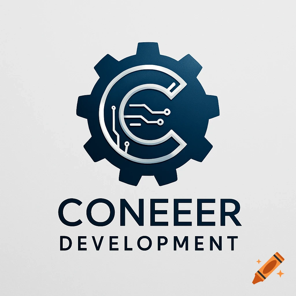Dark blue gear logo with a white 'C' and circuit lines, above 'CONEEER DEVELOPMENT' text on a light background.