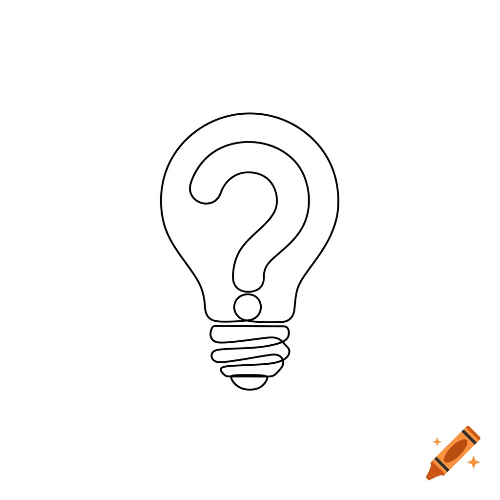 A minimalist black outline drawing of a lightbulb where the filament and base form a question mark, against a white background.