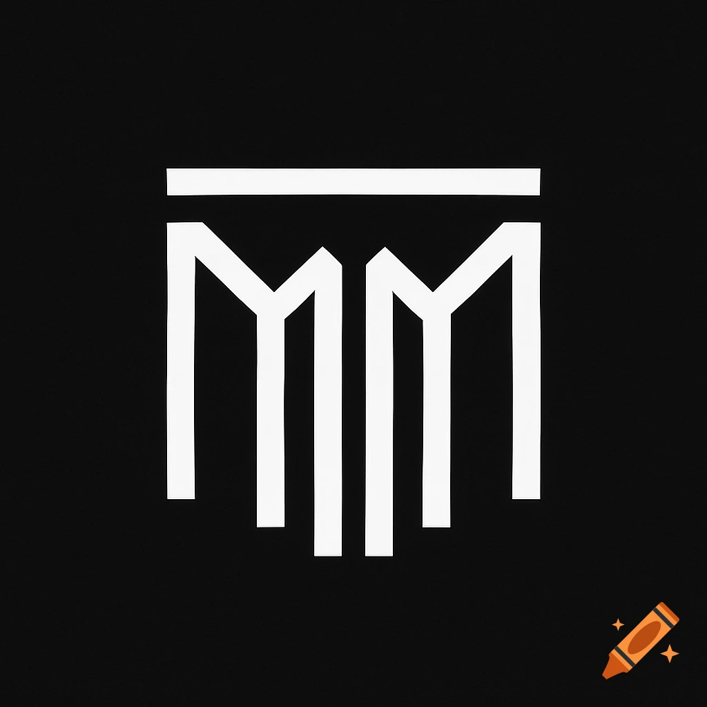 A minimalist white logo consisting of two stylized 'M's formed by a horizontal line and five vertical lines on a black background.