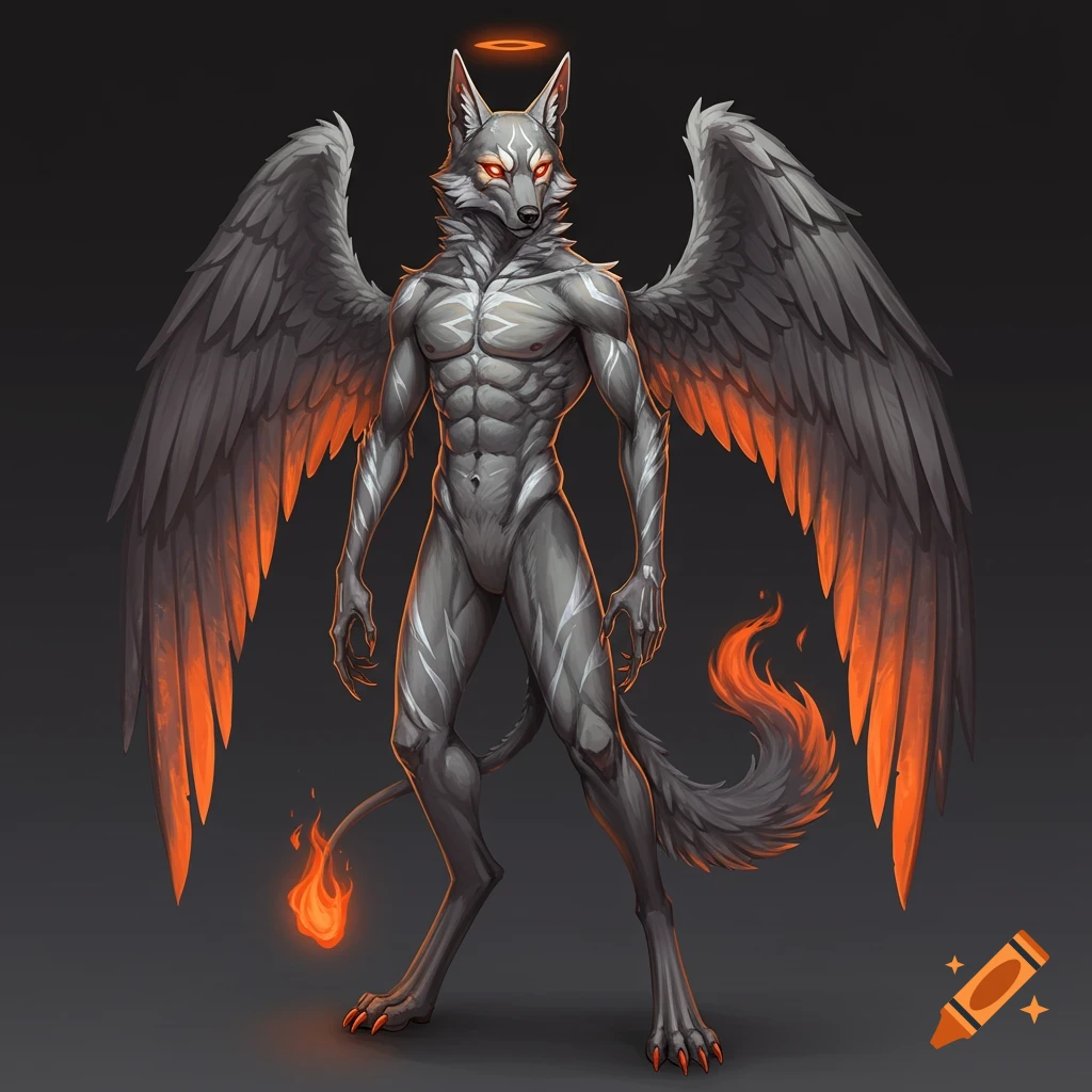 Fox character with bat wings RPG style holding a wizard weapon on Craiyon, image size:1024x1024