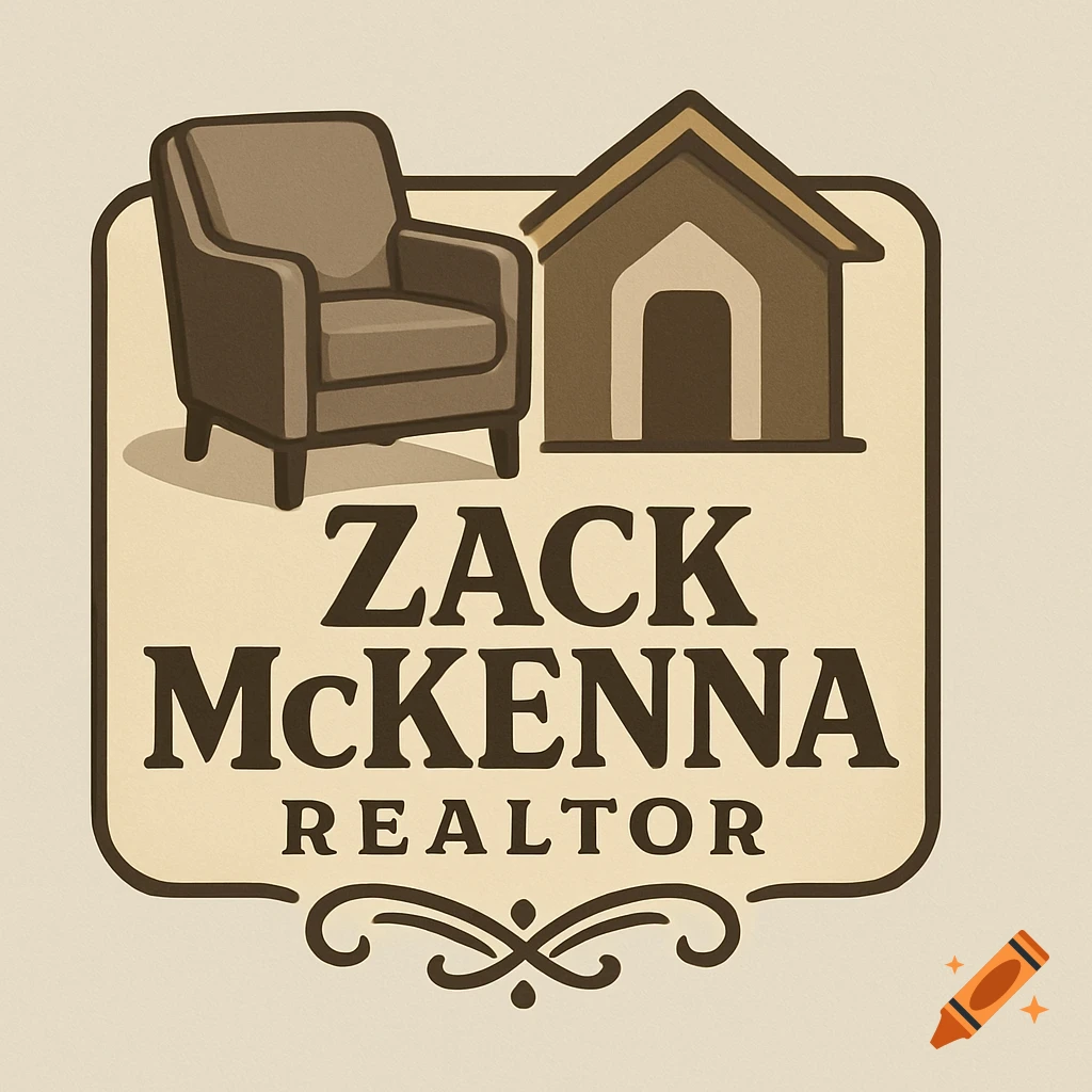 Brown and beige logo featuring an armchair and a house icon above the text 'ZACK McKENNA REALTOR'.