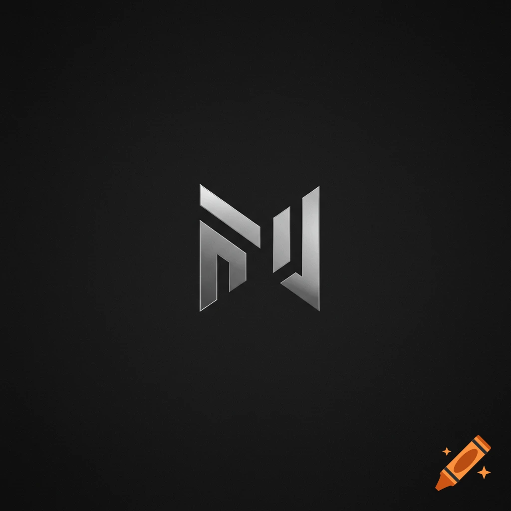 A sleek, metallic silver abstract geometric logo on a dark gray or black background.