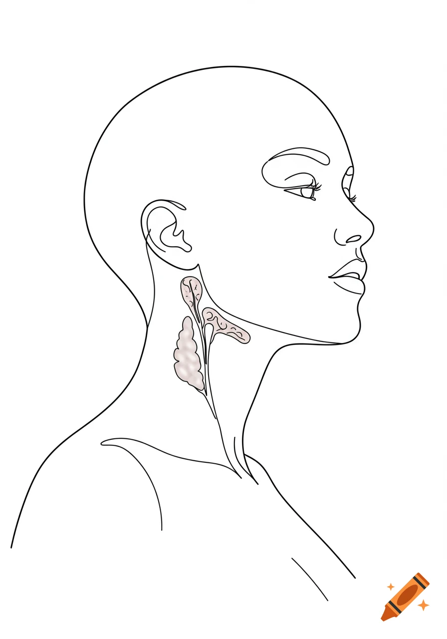 Line drawing of a human head and neck in profile, showing stylized salivary and lacrimal glands internally.