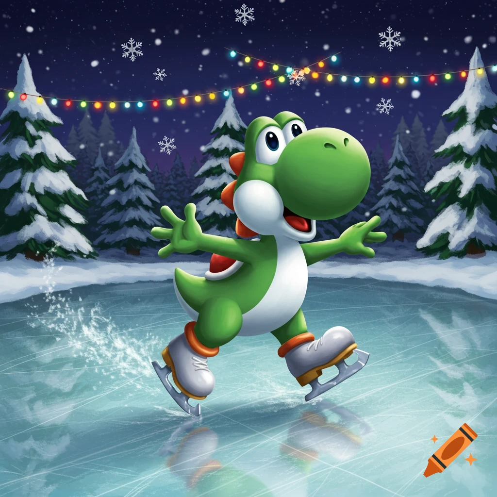 スキー Yoshi_cho Super Mario YOSHI ICE SKATING Vinyl Sticker Decal 18