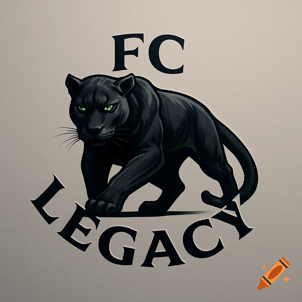 A striking black panther logo with glowing green eyes, featuring the text 'FC' above and 'LEGACY' below.