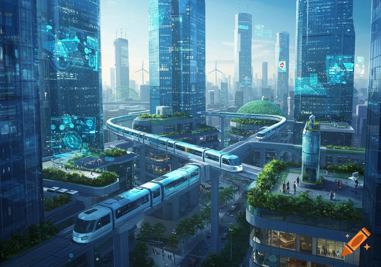 Futuristic Paris cityscape with the Eiffel Tower, tall skyscrapers ...