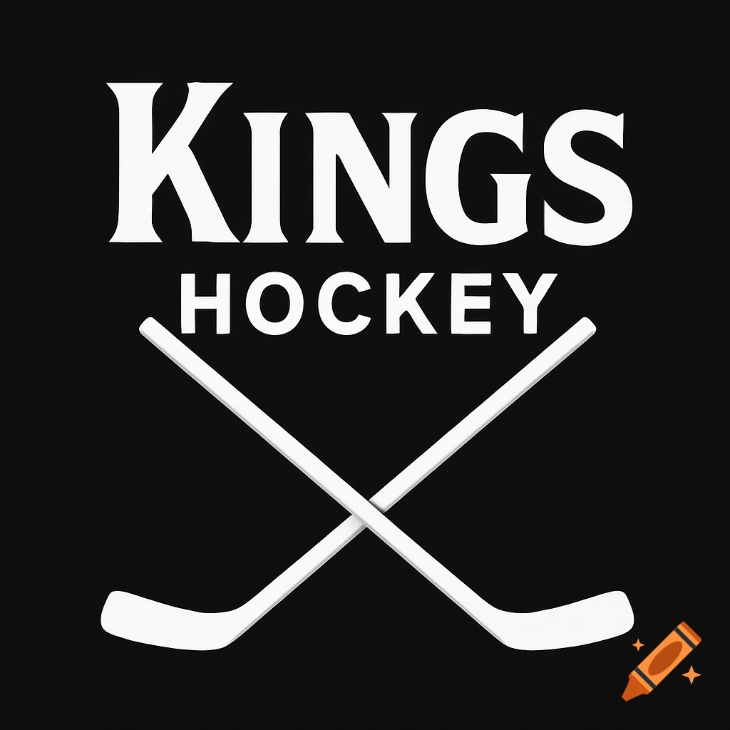 A graphic logo with white text 'KINGS HOCKEY' over two crossed white hockey sticks on a black background.