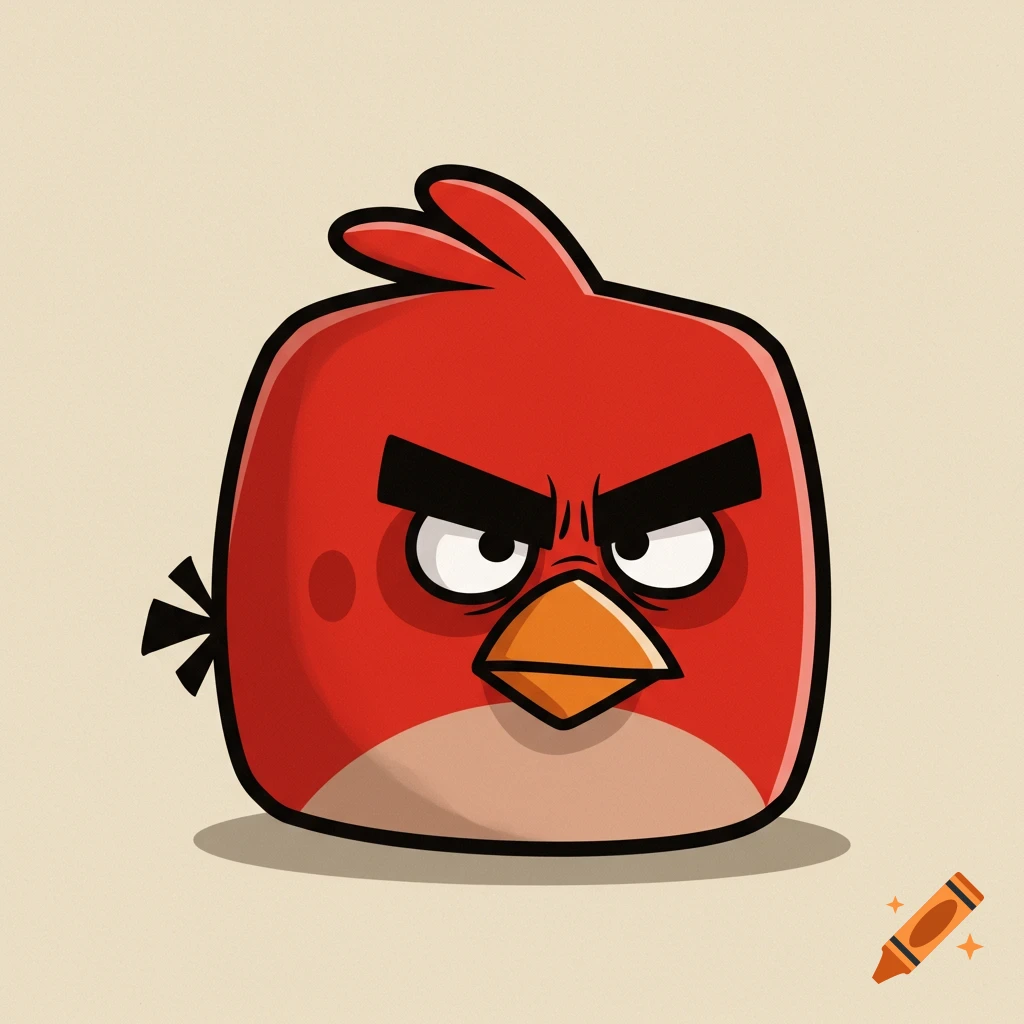 Front-facing square red Angry Bird character with an angry expression and a black outline.
