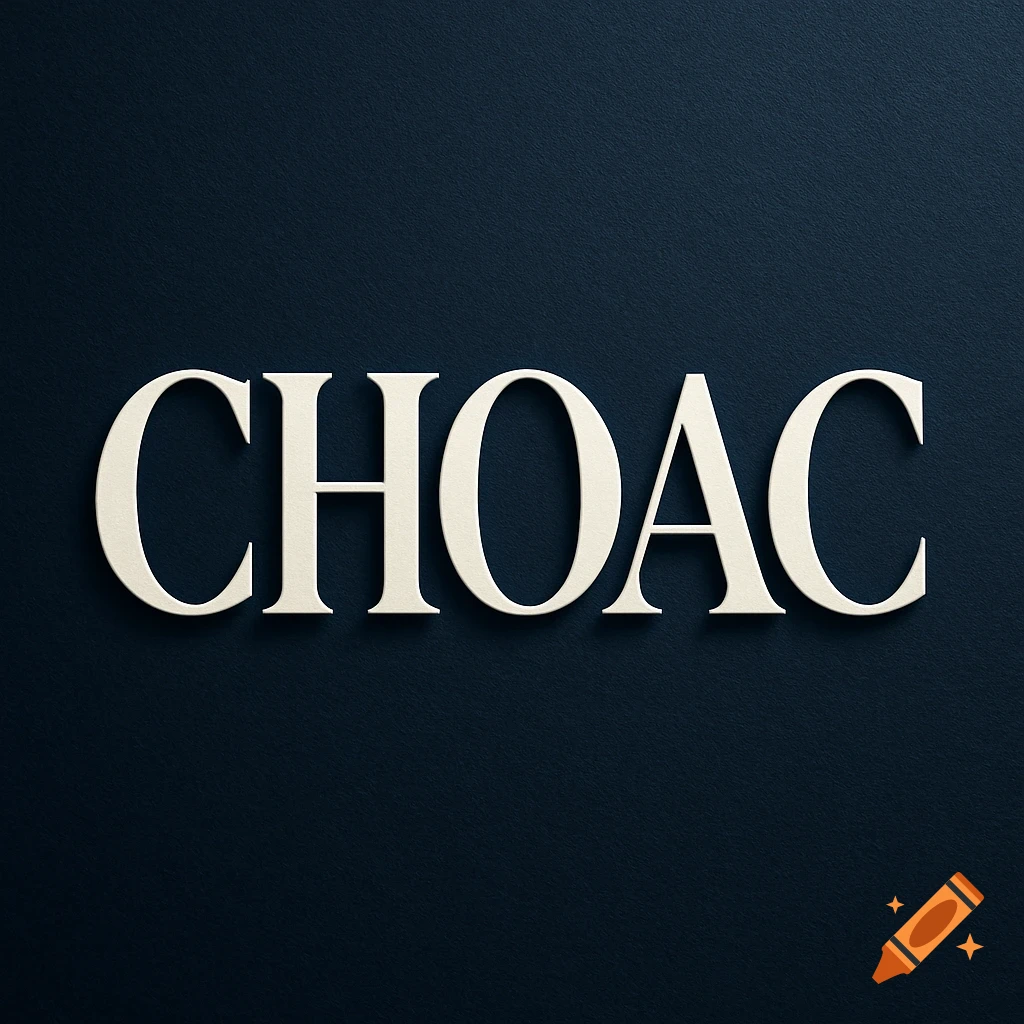 White embossed 'CHOAC' lettering on a textured dark blue background.