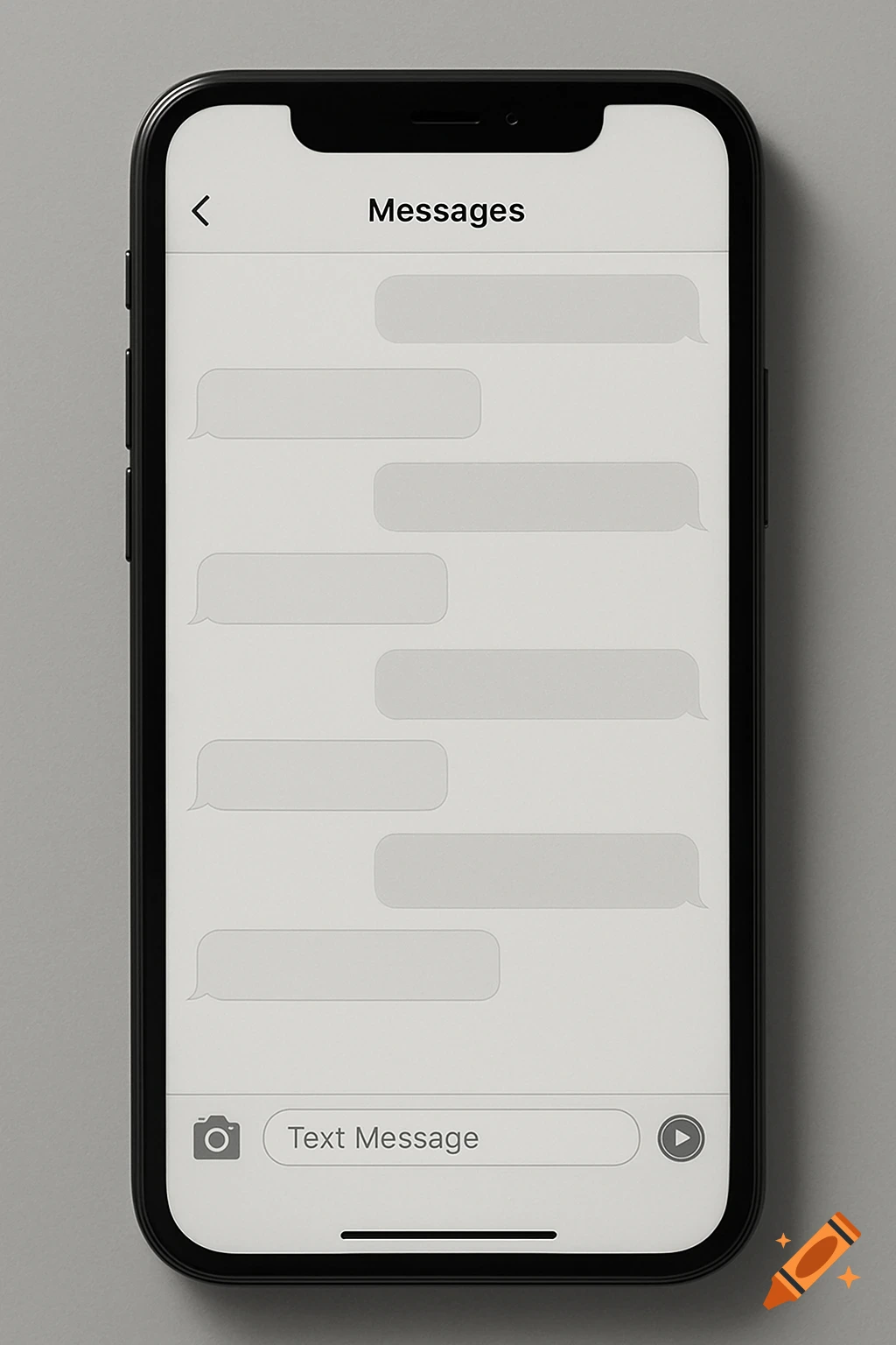 A modern smartphone displays a blank text message conversation interface, showing a 'Messages' header and 'Text Message' input field.