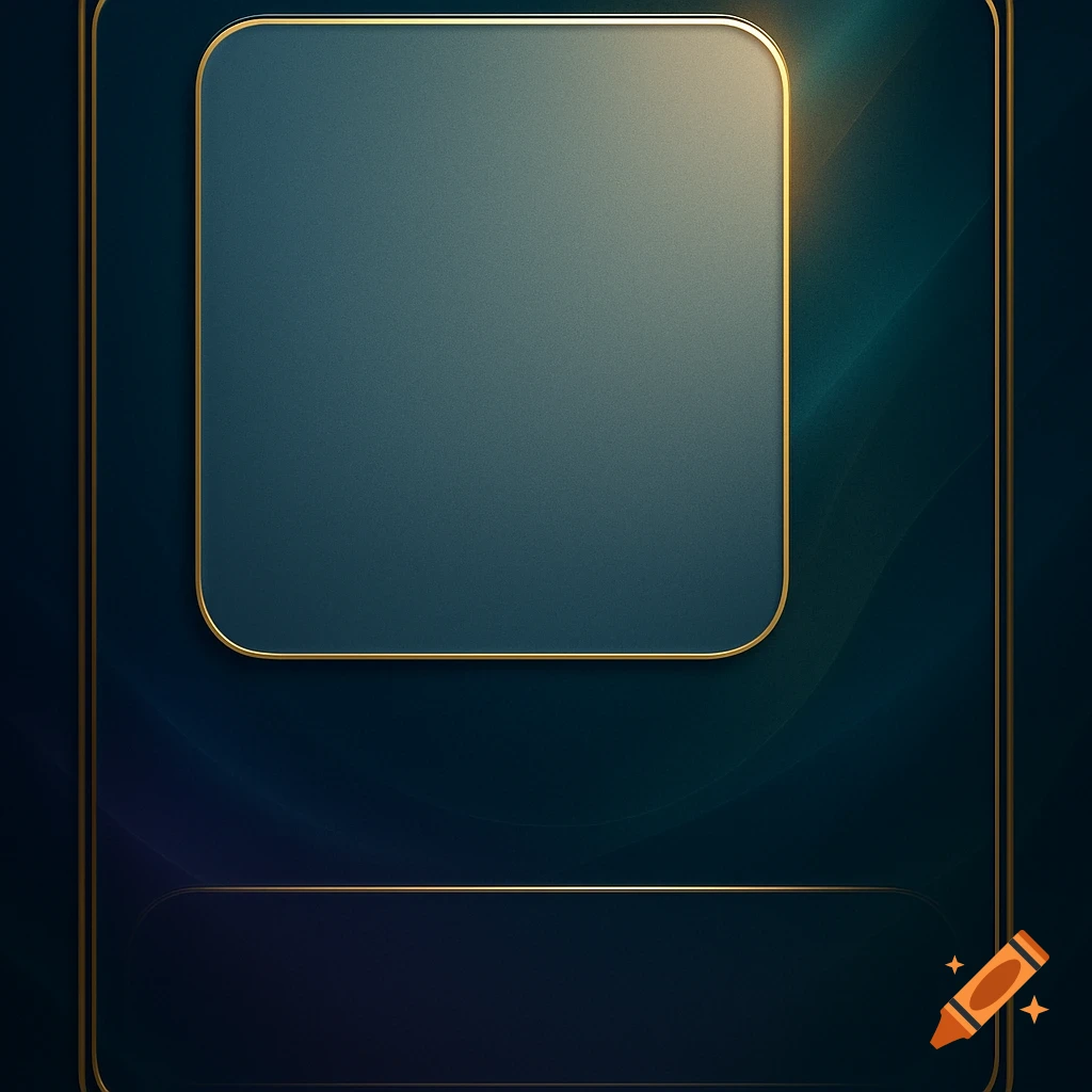 Abstract dark blue and jade green background with golden frames, a large rounded panel, and subtle textures, in a modern style.