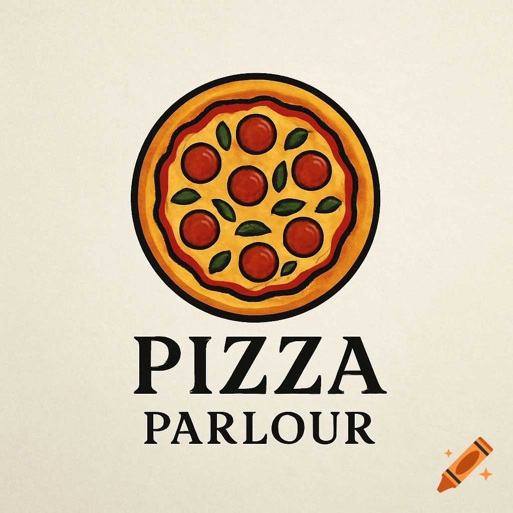 Illustrated pizza logo with pepperoni and basil, text 'PIZZA PARLOUR' below on a cream background.
