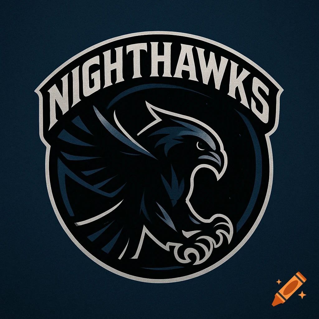 Stylized dark blue eagle or hawk logo with 'NIGHTHAWKS' text, on a dark blue background.