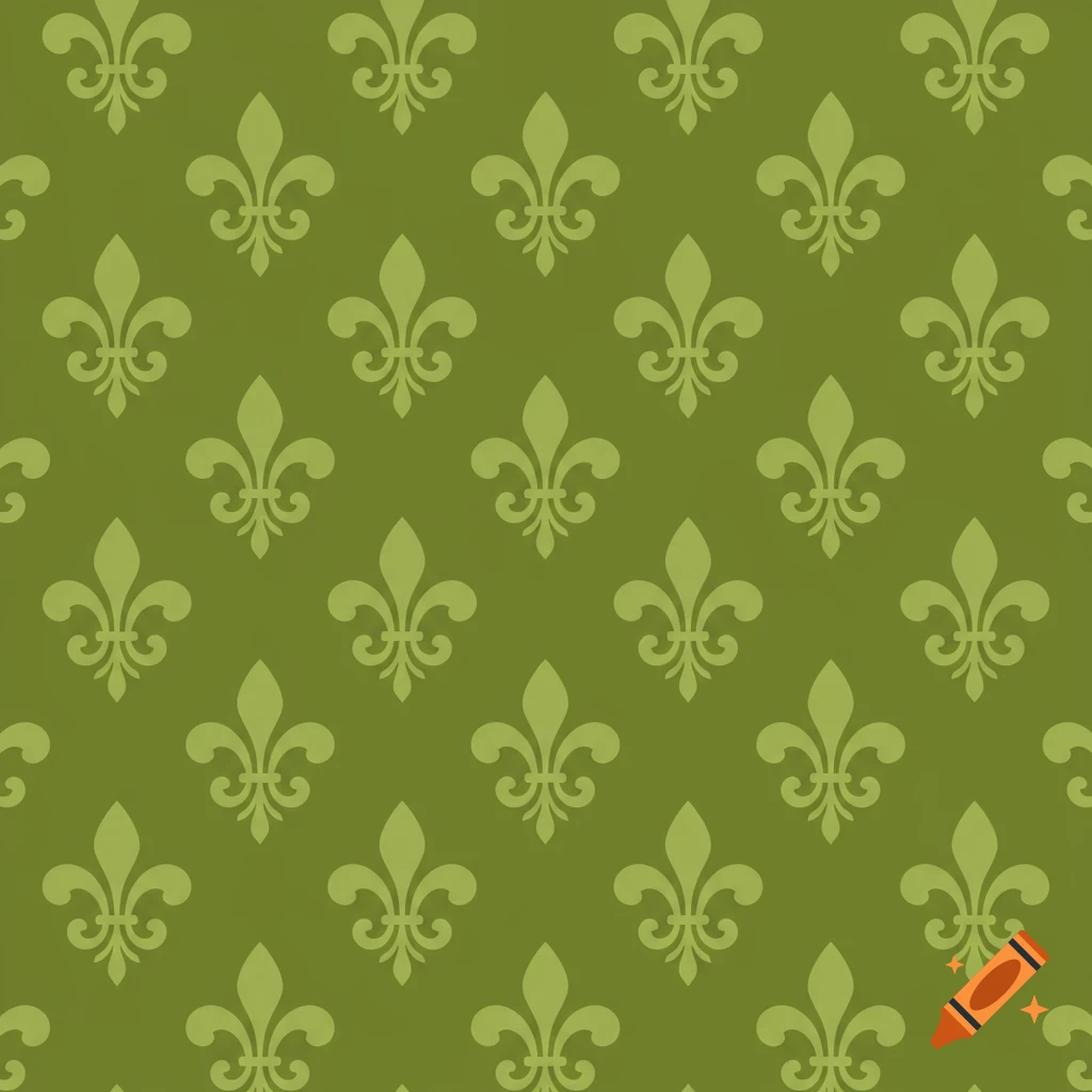 A seamless pattern of lighter green fleur-de-lis symbols on a darker chartreuse green background.