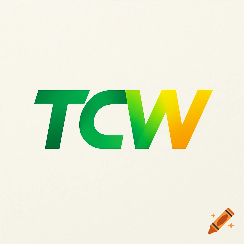 Logo with stylized green and yellow letters 'TCW' on a light background.