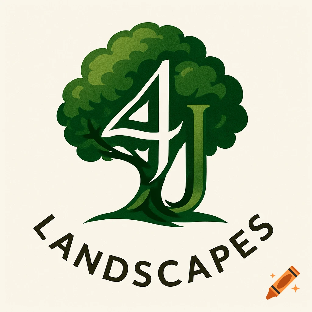 A stylized logo featuring a green tree with the number 4 and letter J integrated, with the word 'LANDSCAPES' below.