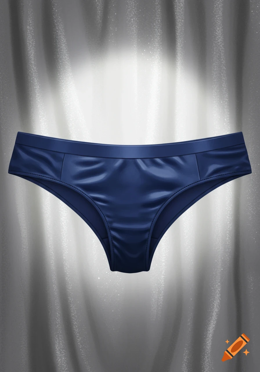 A dark blue women's underwear brief with a smooth waistband, presented against a textured grey background.
