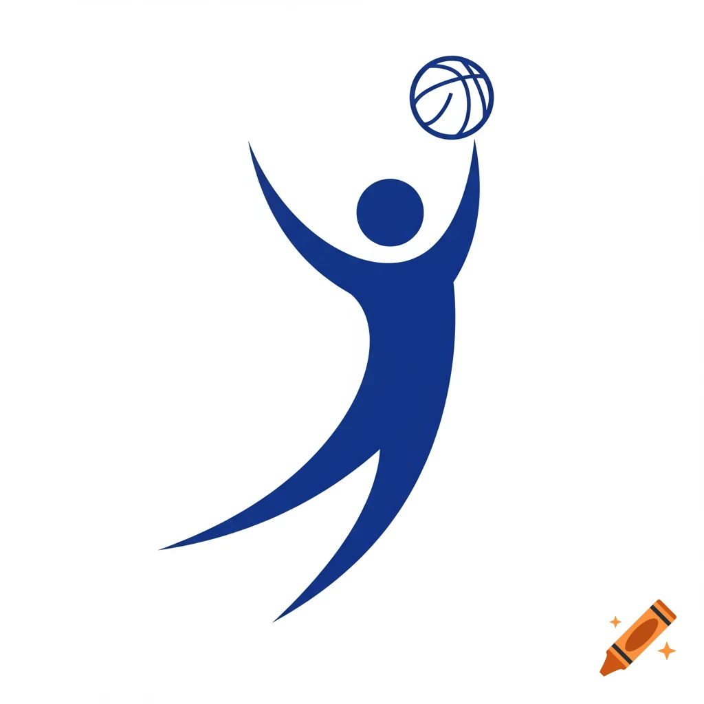 A blue silhouette of a person jumping to shoot a basketball, in a pictogram style.
