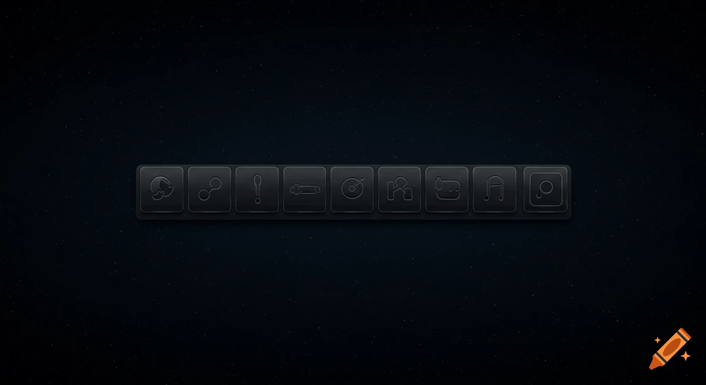 Minimalist dark-themed digital toolbar with a row of gray icons against a dark, subtly textured background.