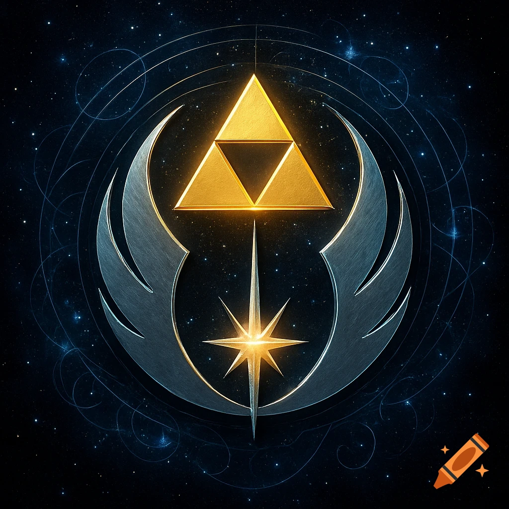 Design of a combined Halo UNSC symbol and Zelda triforce on Craiyon, image size:1024x1024